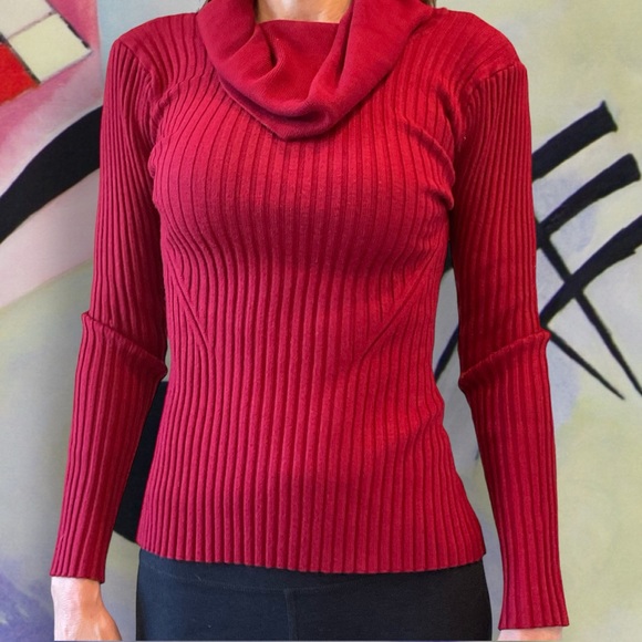 Cowl Neck Sweater, red, soft, stretchy for multi size fit, w/ sunscreen, Sz S - Picture 1 of 6